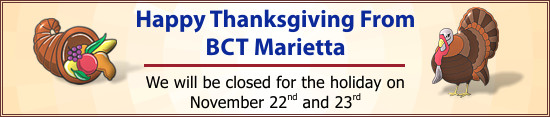 Happy Memorial Day. BCT Marietta will be closed on Monday, May 28th.